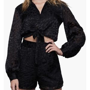 NWT Good American Burnout Tie Front Top